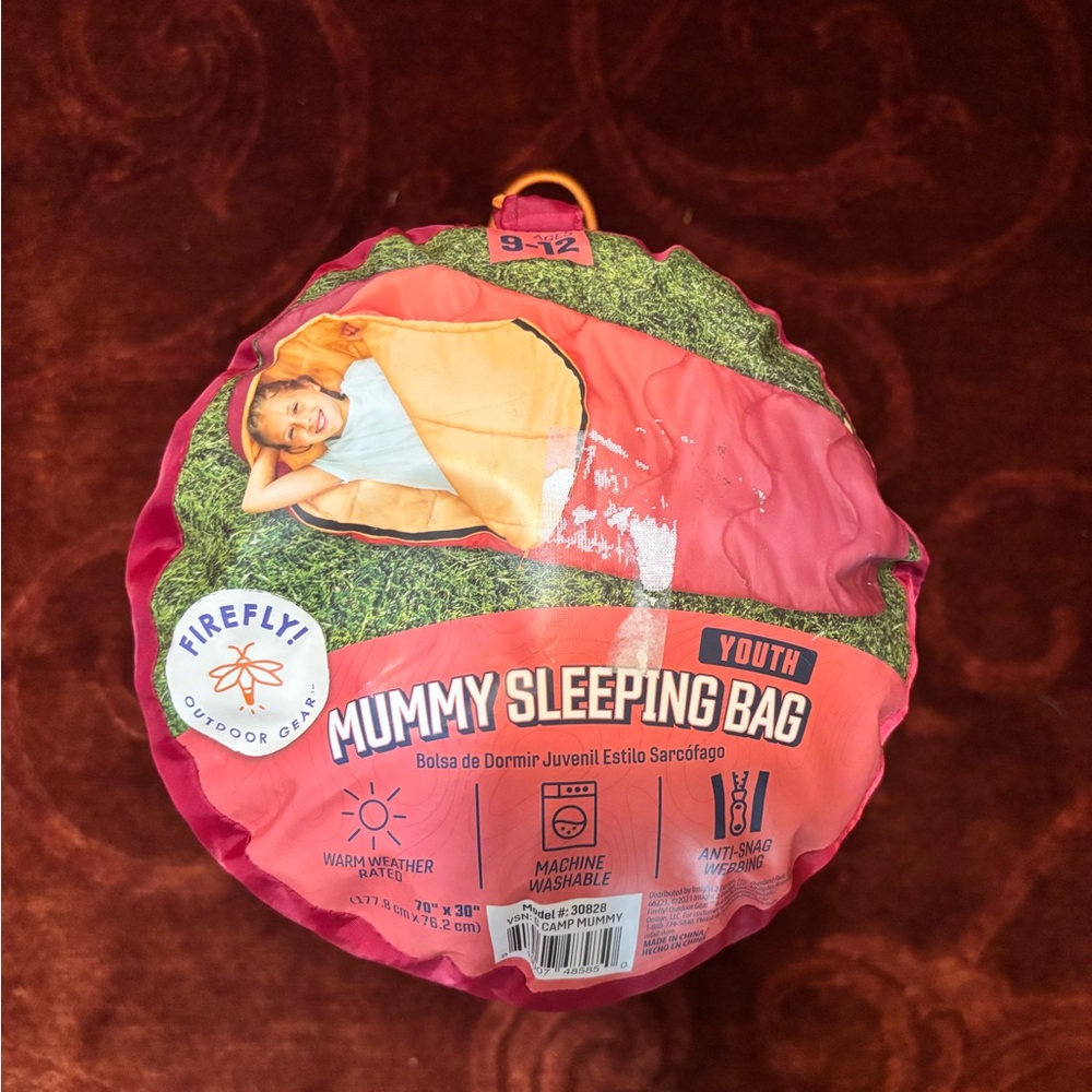 Firefly! Outdoor Gear Youth Mummy Sleeping Bag-Red/Orange (70 In. x 30 In.)